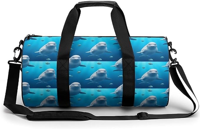 Basketball Football Weekender Bag Cute Beluga Whale Blue Art Carry on Beach Yoga Overnight Luggage Bag Sports Gym Bags for Men Women