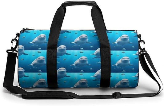Basketball Football Weekender Bag Cute Beluga Whale Blue Art Carry on Beach Yoga Overnight Luggage Bag Sports Gym Bags for Men Women