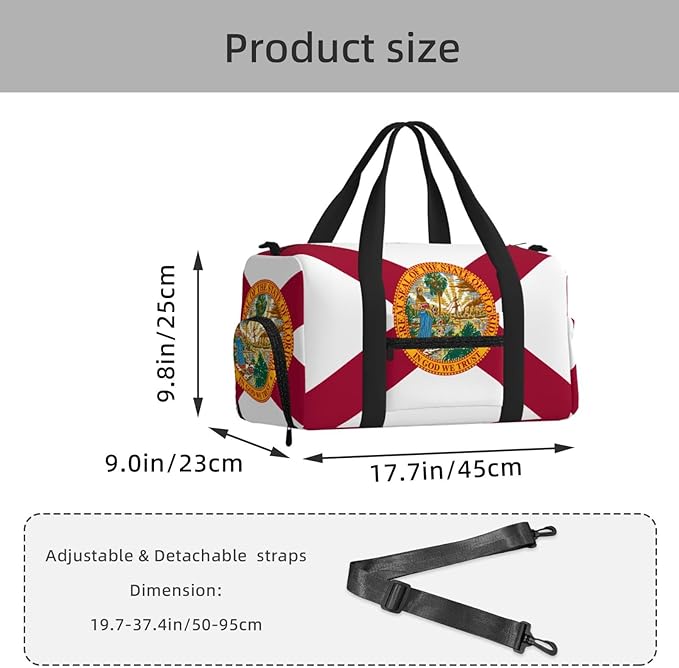 Flag of Florida Print Gym Bag with Shoe Compartment for Women Men, 17.7in Sports Duffle Weekender Tote, Overnight Travel Duffel Bag Carry On