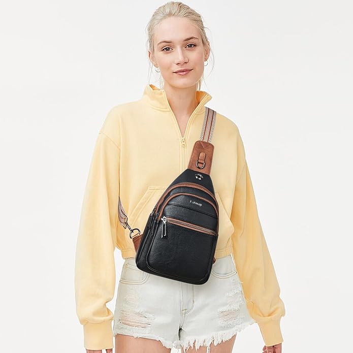 Sling Bag For Women Faux Leather Small Casual Daypack Backpack Fanny Pack Crossbody Chest Bags Purse