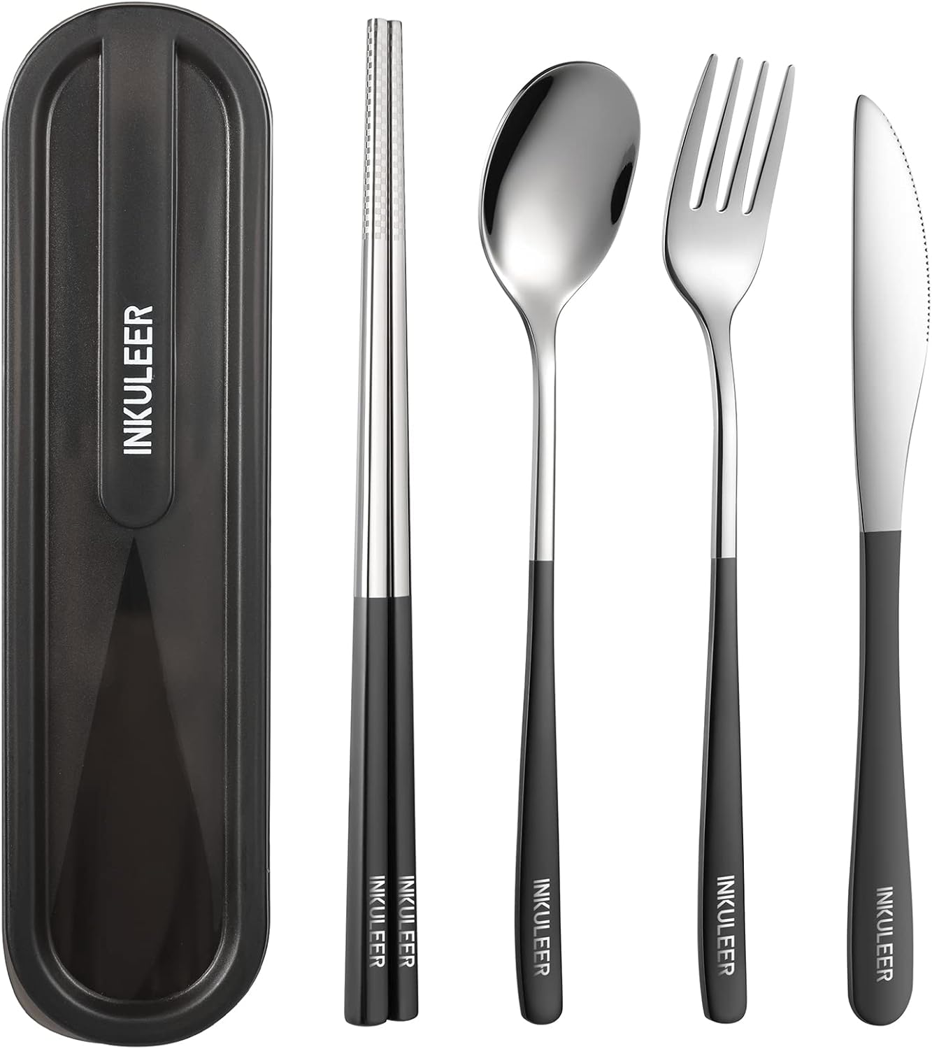 Travel cutlery set, 18/8 stainless steel cutlery, Reusable utensils set with case, Portable Silverware Lunch Box for Camping and Office