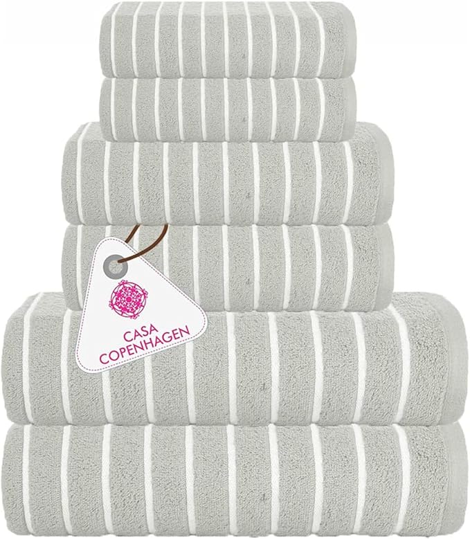 CASA COPENHAGEN Ecstatic 6Pcs 100% Egyptian Cotton Large Designer Towels Gift Set- Mauve, 600GSM, 2Bath 2Hand 2Washcloths, Bath Towels for Bathroom Set for Women & Men