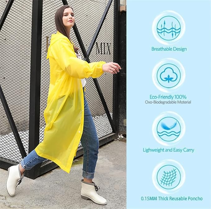 Eva Rain Ponchos for Adults, 2 Pack Reusable Raincoat for Women and Men, Lightweight Rainwear Rain Jackets with Hood