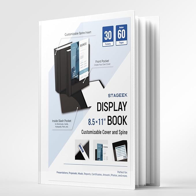 30-Pocket Portfolio Binder Display 60 Pages, 8.5x11 Binder with Plastic Sleeves, Art Portfolio Folder with Clear Sheet Protectors, Presentation Book for Artwork, Document Organizer