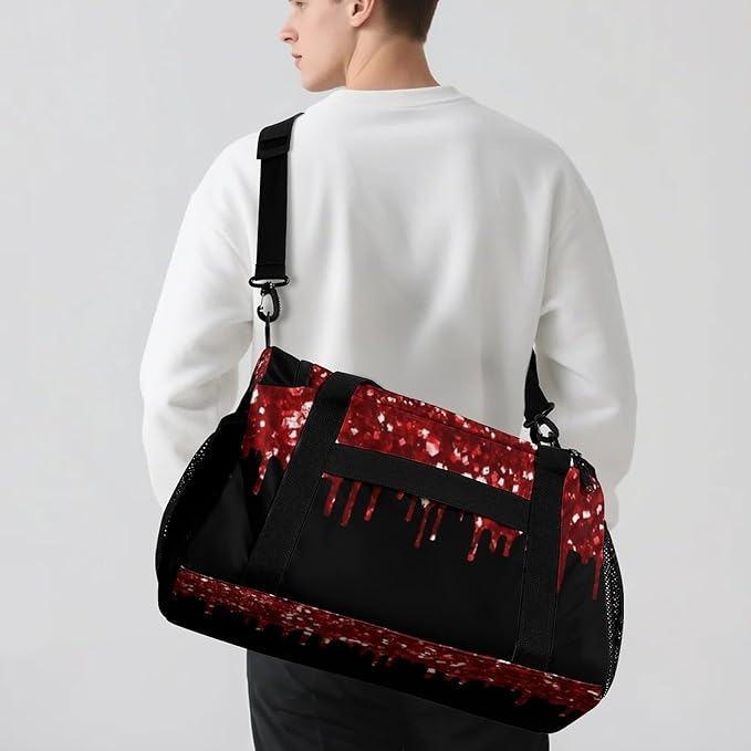 Red Sequin Maroon Black Glitter Print Handheld Crossbody Travel Bag Customized Duffel Bags with Adjustable Shoulder Strap for Shoes Travel Bag Personalized Gift