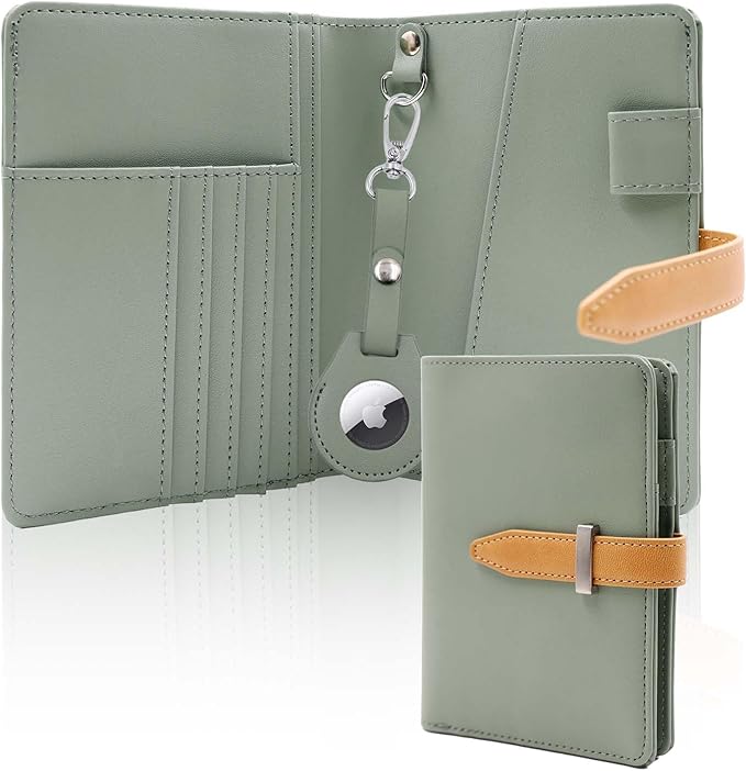 Deziliao Passport wallets, Mulit-purpose RFID Blocking Passport Holder AirTag Wallet, Travel Wallet（Moss Green）
