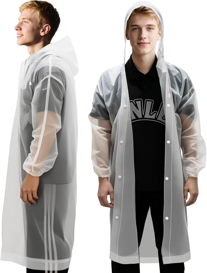12 Pack Rain Poncho for Adults, Waterproof EVA Raincoats with Hood and Drawstring Reusable Cape for Women Men, Translucent