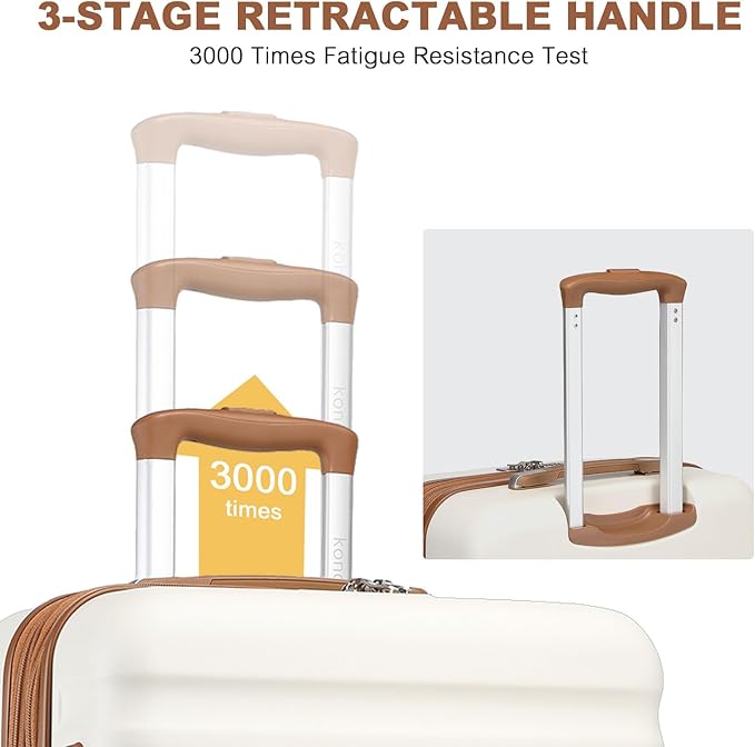 Kono Expandable 28 Inch Large Checked Luggage: ABS+PC Hardside Trolley Travel Case - Hard Shell Suitcase with TSA Lock, Cream Brown