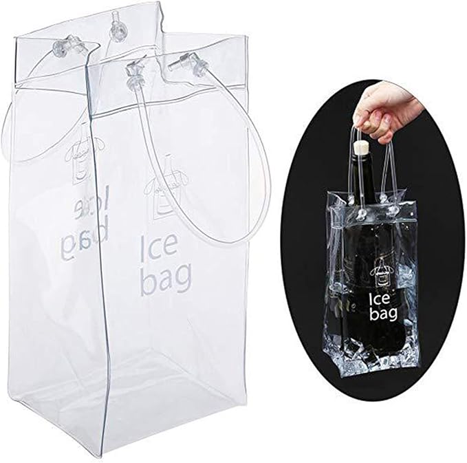 Ice Wine Bag Portable Collapsible Clear Wine Pouch Cooler with Handle for Party,Outdoor,Champagne,Cold Beer,White Wine,Chilled Beverages,Iced Drinks 3 Pack (2)