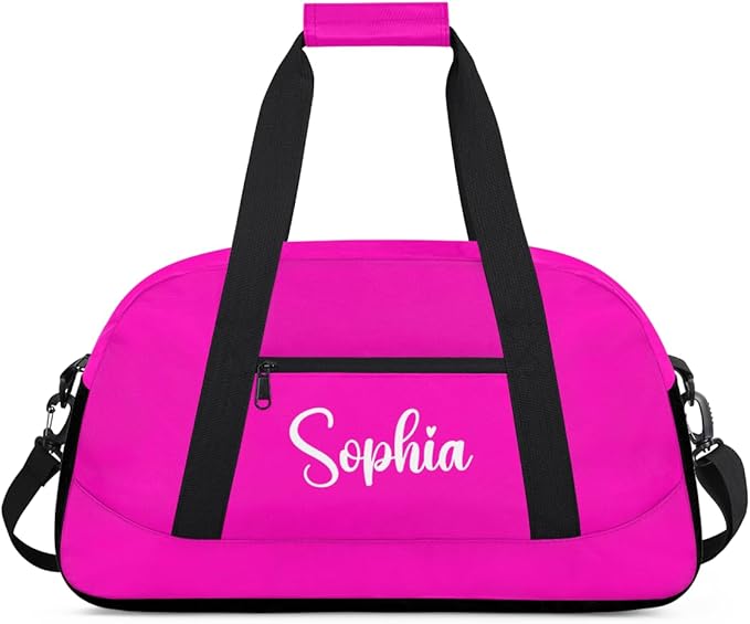 Personalize Kids Duffel Bag With Custom Name Text Carry-On Overnight Travel Gym Lightweight Dance Sports Bags For Boys Girls Kids/Black Pink