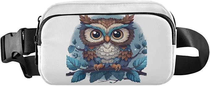 Cute Owl Leafs Branch Fanny Pack for Women Men Water Resistant Fashion Waist Packs with Adjustable Strap Belt Bag for Travel Workout Jogging Hiking 21218843