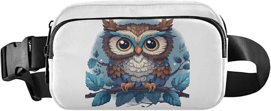 Cute Owl Leafs Branch Fanny Pack for Women Men Water Resistant Fashion Waist Packs with Adjustable Strap Belt Bag for Travel Workout Jogging Hiking 21218843