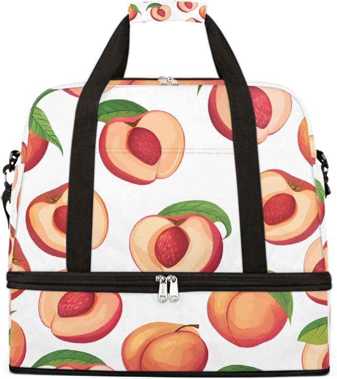 Pink Fruit Peach Large Weekender Bag with Shoe Compartment Travel Duffel Bags for Women Carry On Hospital Overnight Bag Foldable Personal Item Travel Bags Tote Gym Sports Airplanes