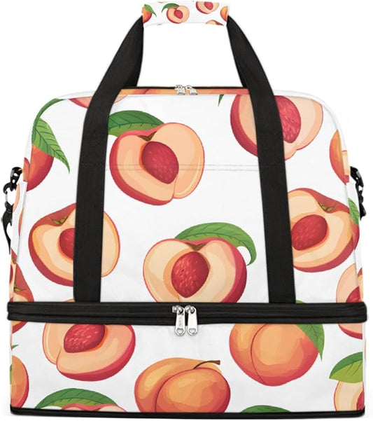 Pink Fruit Peach Large Weekender Bag with Shoe Compartment Travel Duffel Bags for Women Carry On Hospital Overnight Bag Foldable Personal Item Travel Bags Tote Gym Sports Airplanes