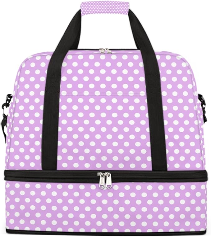 Purple White Polka Dot Large Weekender Bag with Shoe Compartment Travel Duffel Bags for Women Carry On Hospital Overnight Bag Foldable Personal Item Travel Bags Tote Gym Sports Airplanes