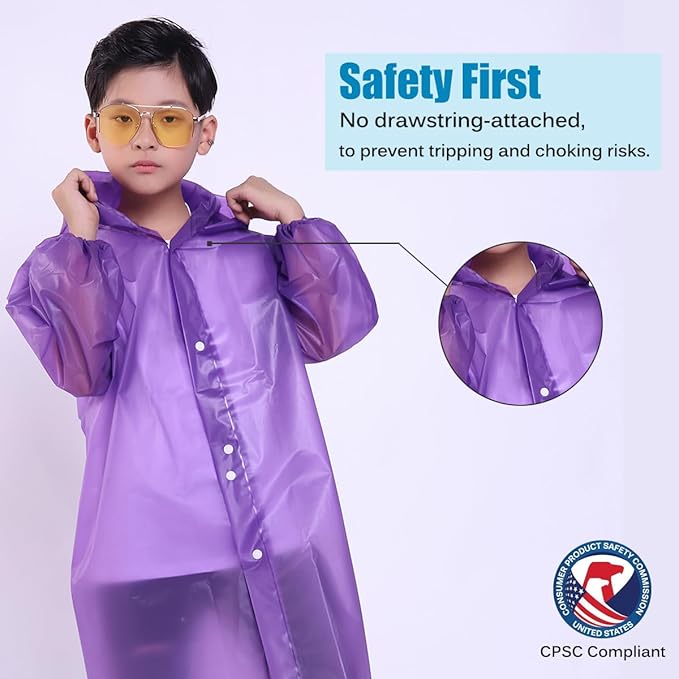 Kids Rain Jacket, 2 Pack Rain Ponchos for Kids - Reusable Raincoats for Boys and Girls Waterproof Outdoor Rain Gear