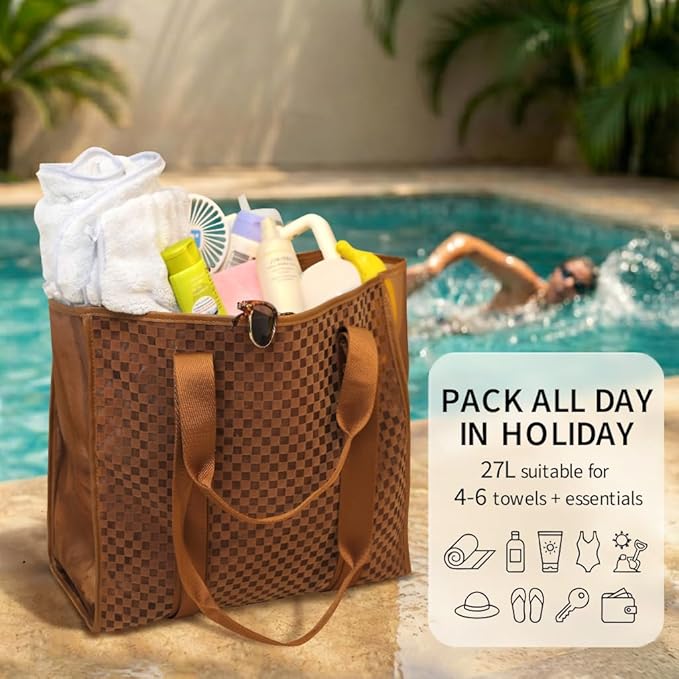 MOMINSIDE Beach Bags for Women Mesh Beach Bag - Large Beach Tote Bag with Zipper, 2 Insulated Pocket, Hat & Towel Clips, Foldable Swim Bag Pool bag for Toys, Towels & Vacation Essentials