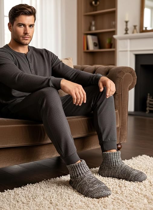 Cozylook Men's Slipper Socks with Grips, Fuzzy Indoor Slippers for Men, Soft Warm Winter Socks with Non-slip Soles