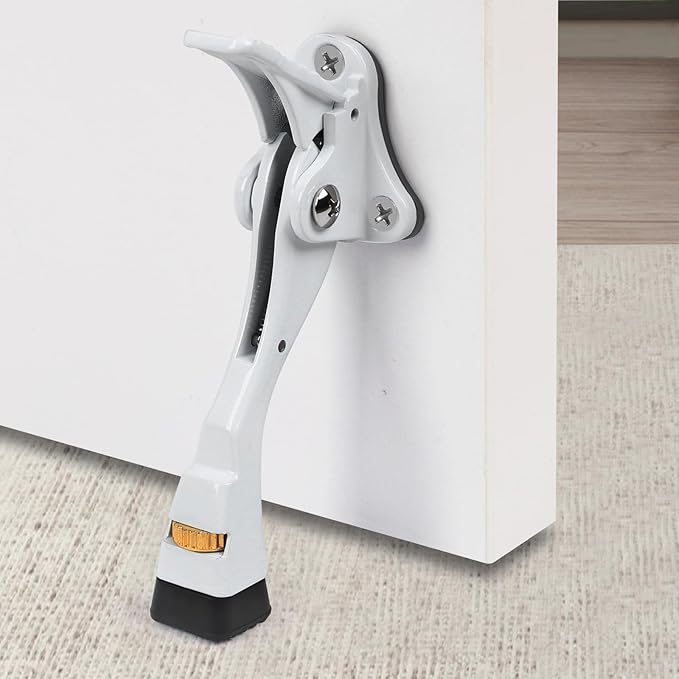 Kick Down Door Stoppers for Bottom of Door, Heavy Duty Kickdown Door Stop, Adjustable Door Stoppers (4 Inch x 1 Pack, White)