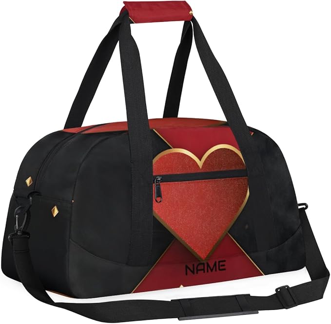 Custom Name Red Black Gym Travel Duffle Bag with Front Zipper Pocket Personalizedfor Sports Bag for Overnight, Weekender, Carry On,Workout & Dance, 18.9 * 8.7 * 10.6 in