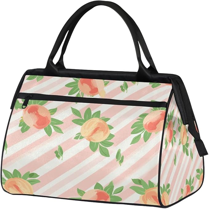 Cute Stripes Peach Pattern Travel Duffel Bag, Waterproof Sports Gym Duffle Bag, Large Capacity Weekender Carry On Overnight Bags for Women Men