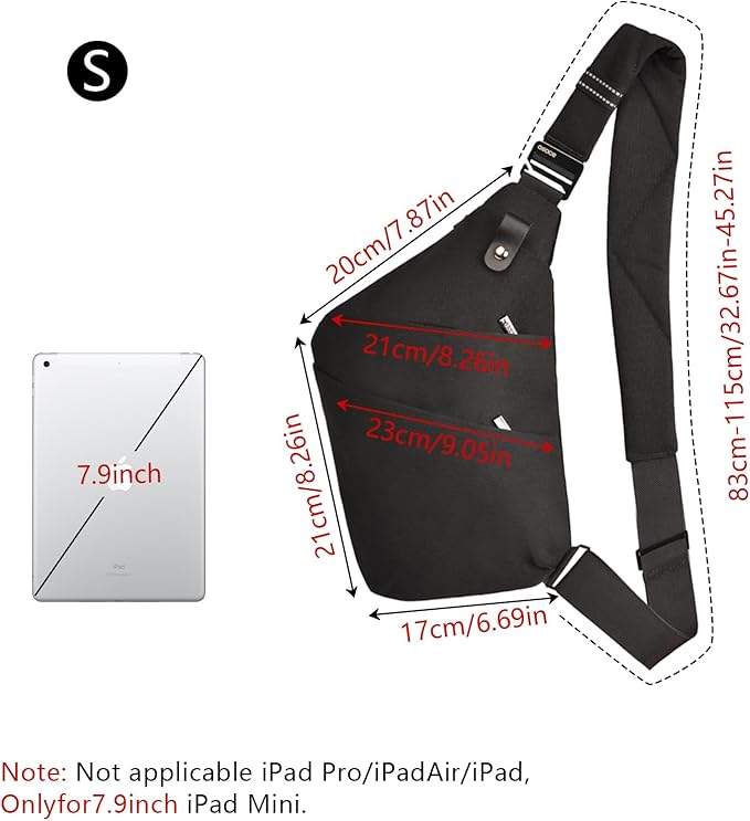 Crossbody Sling Bag, Water-Resistant Anti Theft Chest Pack, Minimalist Commuter Daypack for Travel Hiking Work, Black, SMALL | Asymmetric Design, Water-Repellent, Slim & Lightweight, Hidden Back Pocket, Adjustable Strap, Fits 9.7” iPad