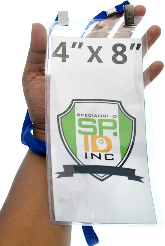 5 Pack - Extra Large 4 x 8 Inch Ticket & Event Credential Badge Holders with No Twist Double Sided Lanyards with Two Bulldog Clips, by Specialist ID (Royal Blue)