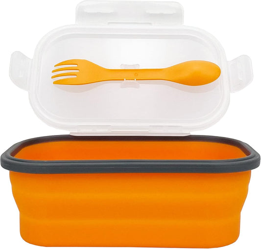 Silicone Lunch Container Bento Box, Collapsible Food Storage Containers with Airtight Lids and 2in1 Fork, Reusable Food Containers for Travel,Camping and RV, Food Grade 1000ml Microwave Container
