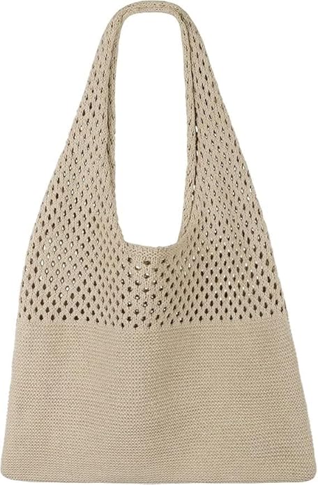 Beach Tote Bag for Women, Crochet Boho Aesthetic Mesh Shoulder Summer Vacation