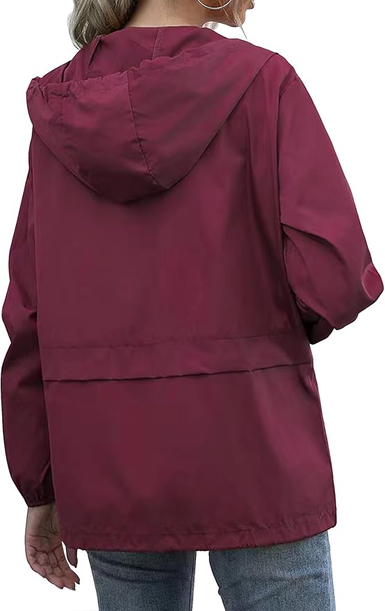 Women's Waterproof Raincoat Lightweight Rain Jacket Hooded Windbreaker with Pockets for Outdoor
