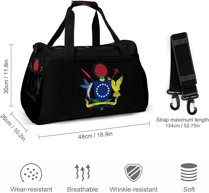 Coat of Arms of The Cook Islands Duffle Bag Gym Bag for Workout Travel Tote with Detachable Straps