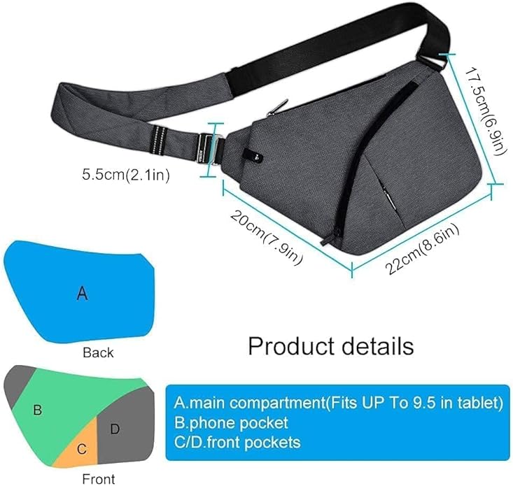 Crossbody Sling Bag, Water-Resistant Anti Theft Chest Pack, Minimalist Commuter Daypack for Travel Hiking Work