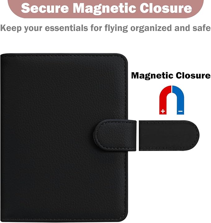 HOTCOOL Passport Holder Travel Essentials Airplane & Cruise Essentials Ship Leather Wallet Cover Case RFID Blocking Women & Men Vacation Travel Accessories Gifts Deals, Litchi - Black