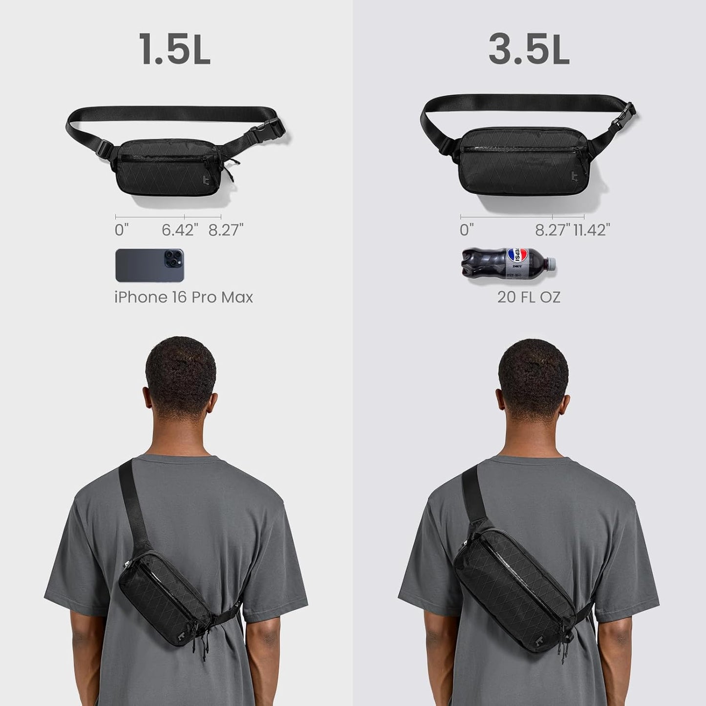 tomtoc 3.5L X-Pac Sling Bag with RFID Blocking, Crossbody Bag Minimalist Chest Shoulder Pack for Men/Women, Water-resistant Lightweight Casual Funny Pack for Travel/Daily Commute