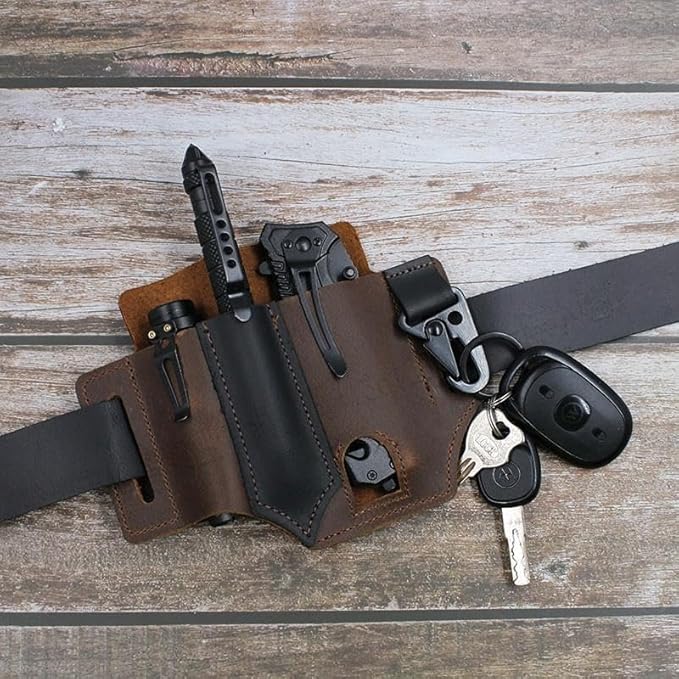 Leather Multitool Sheath & Holster | EDC Belt Pouch for Flashlight, Pen, Keys |Handmade Organizer for Camping, Hiking & Outdoor Use