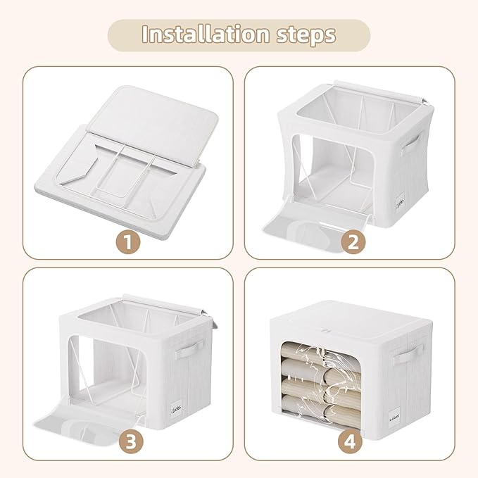 FHSQX 8 Pack Clothes Storage Bins - Foldable Storage Bins for Clothes Fabric Storage Box with Metal Frame (Cream White, 19.7x15.7x13.8 inch)