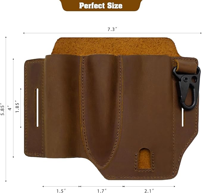Jack&Chris Leather EDC Multitool Sheath for Belt, EDC Belt Organizer for Leatherman Tools, EDC Pocket Organizer for Men with Pen Holder, Key Fob, Flashlight Sheath