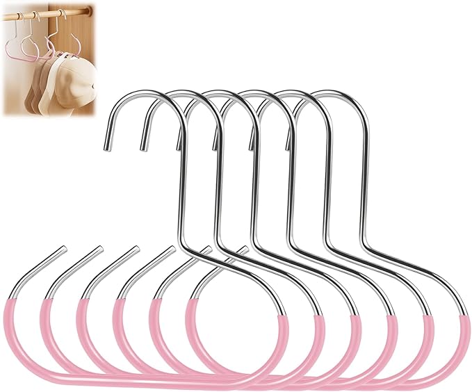 6 Pcs Hat Organizer for Baseball Caps, Heavy-Duty Metal Closet Cap Rack Holder for Space-Saving, Cap Organizer for Baseball Caps, Beanies, Belts, Purses (Pink)