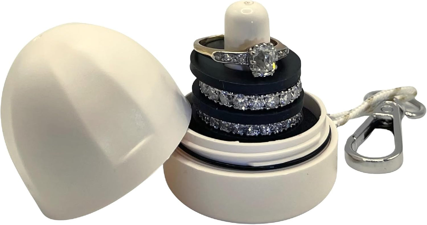RING THING - Ring Holder Keychain, Jewelry Organizer and Storage, Portable Waterproof Ring Holder, Pill Box Keychain Container, Gym Accessory, and Travel Ring Case (Vanilla)