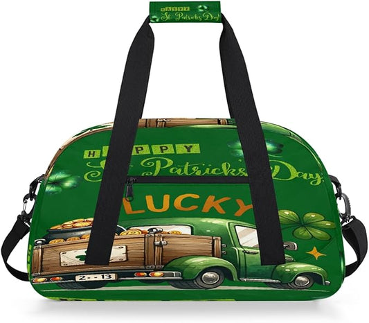 Travel Duffle Bag for travel duffle bag sports Girls Boys Kids St Patrick's Day Truck Lightweight Overnight Sleepover Weekender Bags Small Dance Gym Sport Bag Teens Carry-On Size Workout Bag