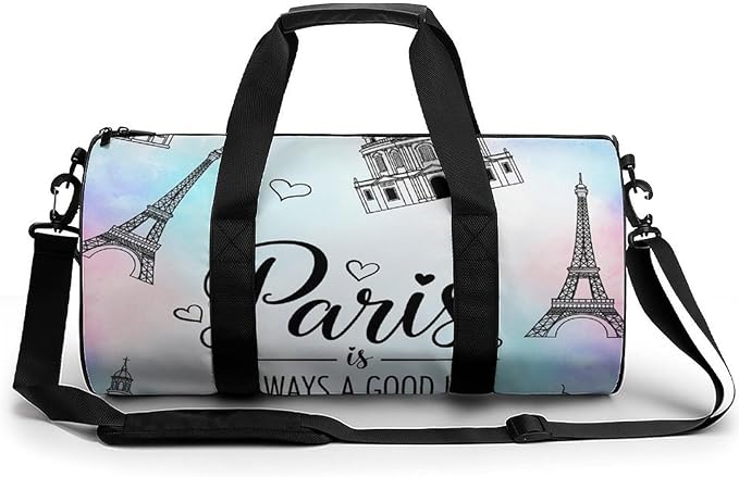 Gym Sports Duffle Bag Paris Eiffel Tower Weekender Carry on Beach Yoga Overnight Luggage Bag Travel Training Workout Bags