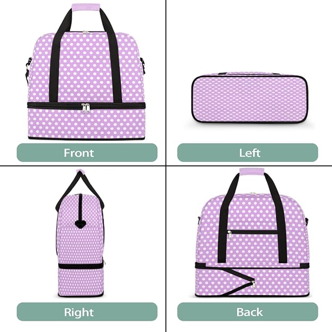 Purple White Polka Dot Large Weekender Bag with Shoe Compartment Travel Duffel Bags for Women Carry On Hospital Overnight Bag Foldable Personal Item Travel Bags Tote Gym Sports Airplanes