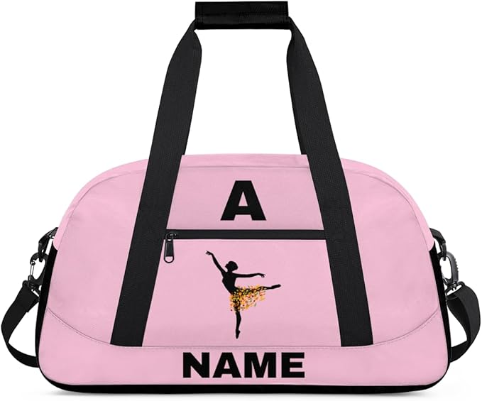 Personalize-Kids-Sports-Duffel-Bags With Custom Name Text Carry-On Overnight Travel Gym Lightweight Dance Pattern Sports Bags For Girls Boys Kids,Pink
