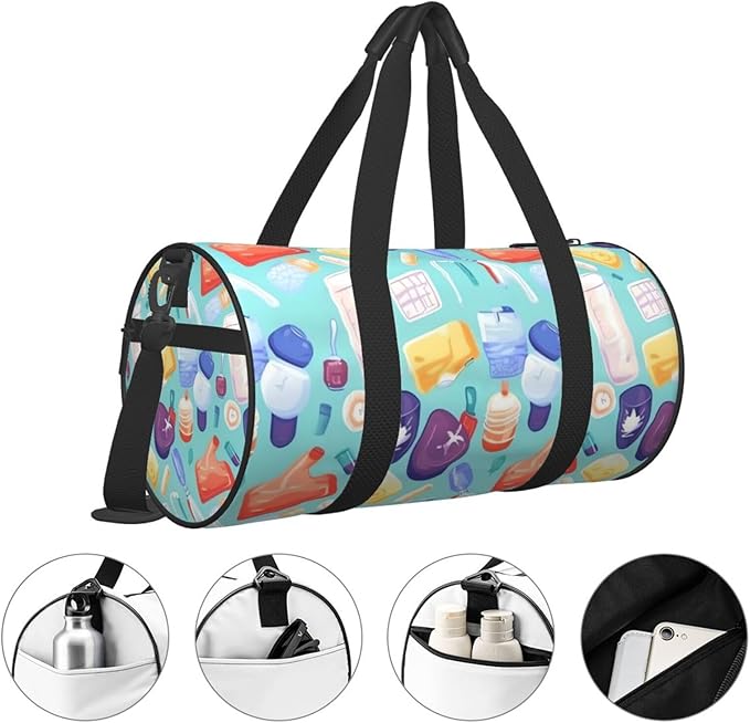 Gradient medical items pattern Sports Gym Bag for Women Men Travel Duffel Bag Tote Weekender Bag Canvas Carry on Overnight Bag for Travel Swimming Fitness Workout Sports Duffle Bag