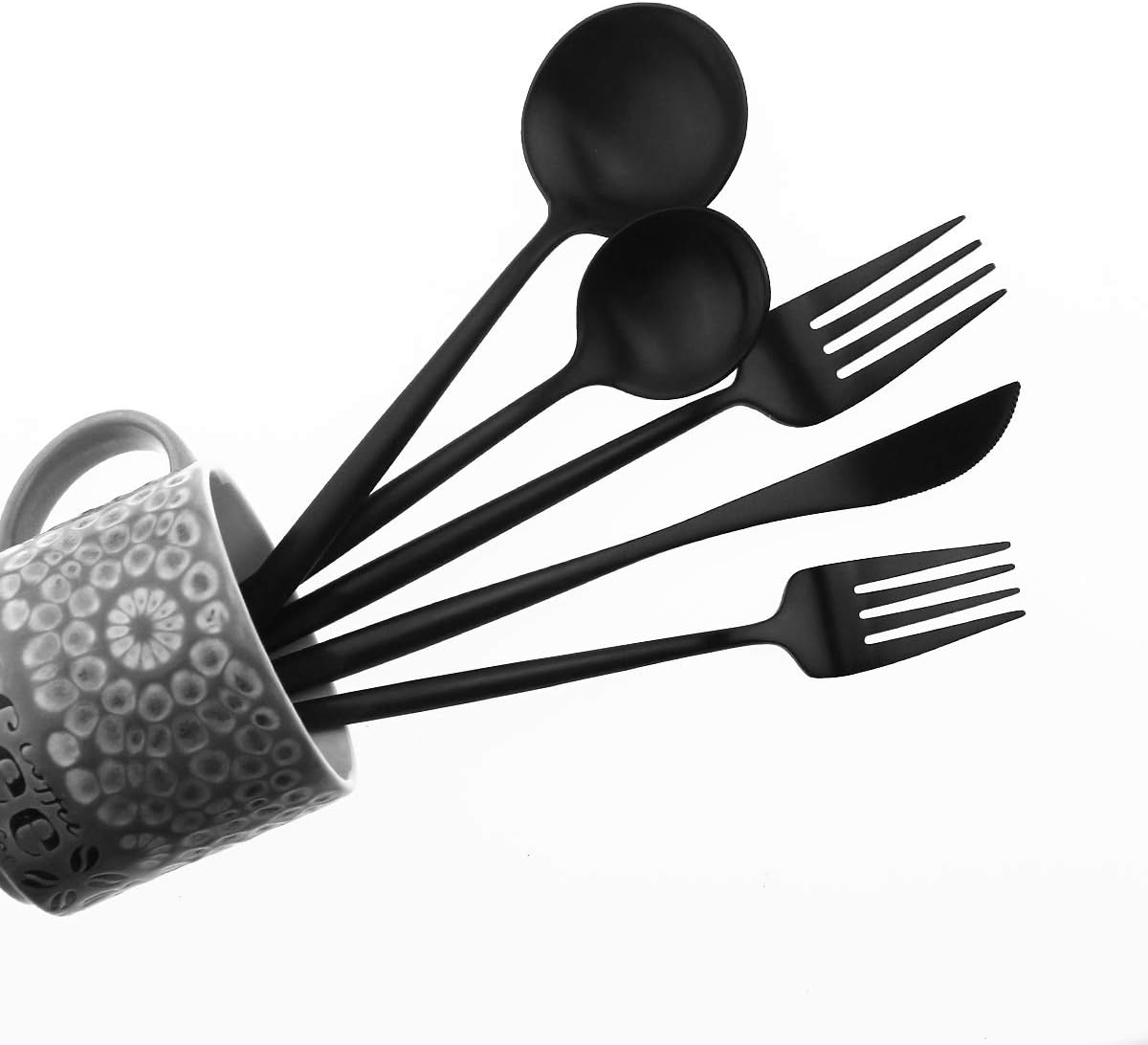 Gugrida 20-Piece 18/10 Stainless Steel Flatware Silverware, Luxury Dinnerware Set Travel Cutlery Tableware Include Knife Fork Spoon Service for 4,Healthy & Eco-Friendly Dishwasher Safe (Black Matte)