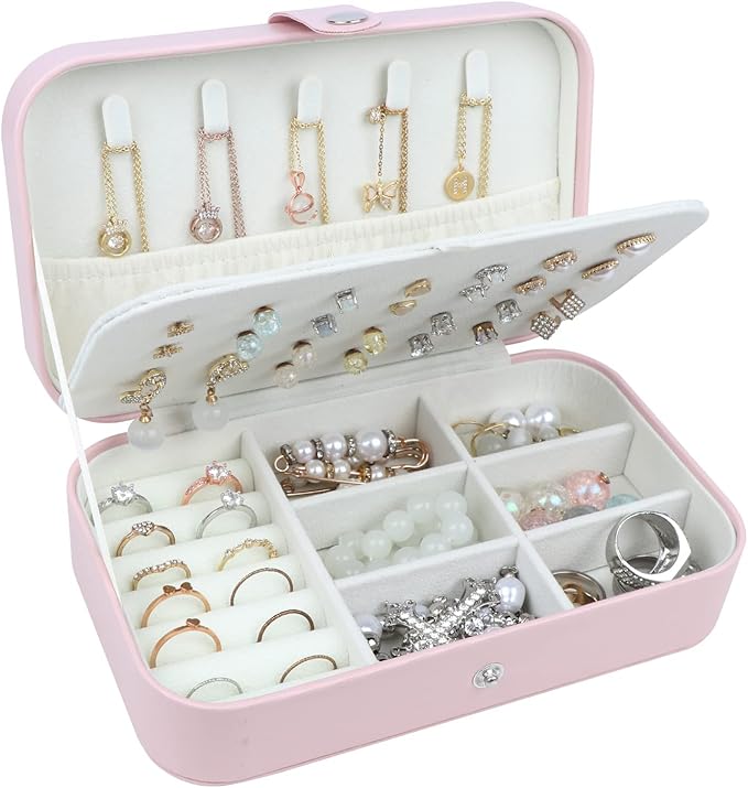 Travel Jewelry Box,Upgraded Travel Jewelry Case,Portable Jewelry Boxes for Women,PU Leather Jewelry Box,Travel Jewelry Organizer for Necklaces,Rings,Earrings,Bracelets,Black