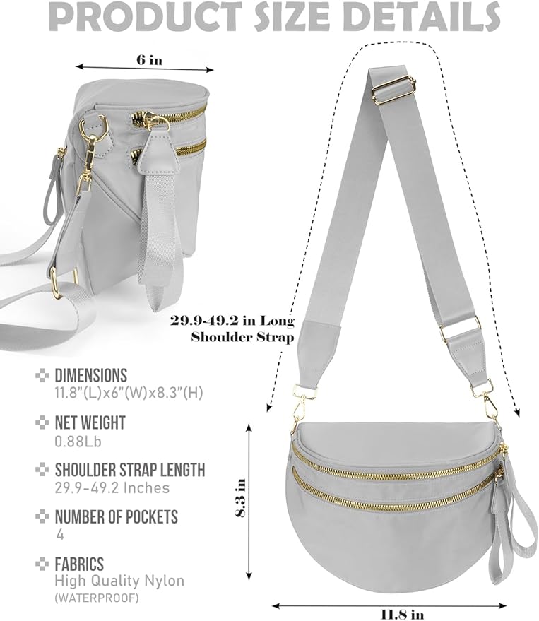 Pure Colour Crossbody Bag Bum Bag for Women,Spacious Purse Fanny Packs Belt Bag,Oversized Bum Bag (Colour Bum Bag-Light Grey)