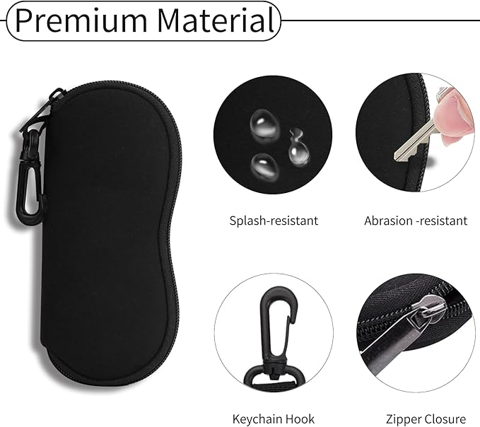 Hion Sunglasses Soft Case Ultra Light Neoprene Zipper Eyeglass Case With Belt Clip