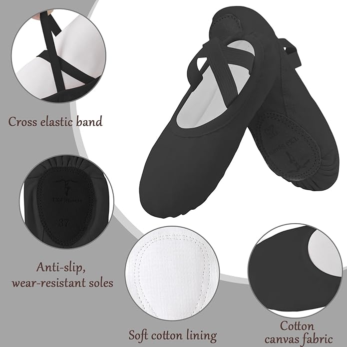 TXJ Sports Ballet Shoes for Women Girls, Women's Ballet Slipper Canvas Dance Shoes Split Sole Yoga Dance Flats