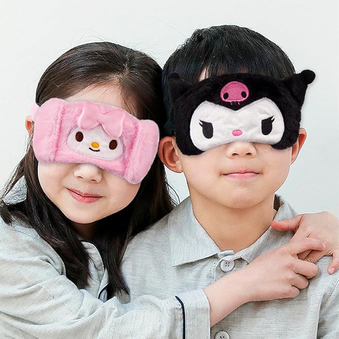 Kawaii Anime Plush Sleep Eye Mask, Cute Cartoon Animal Blackout Sleeping Eye Cover for Girls Women Kids (Kuro)